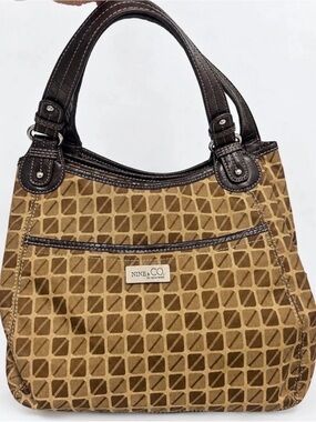 Nine & Co. Tan Geometric Pattern Tote with Dark Brown Handles